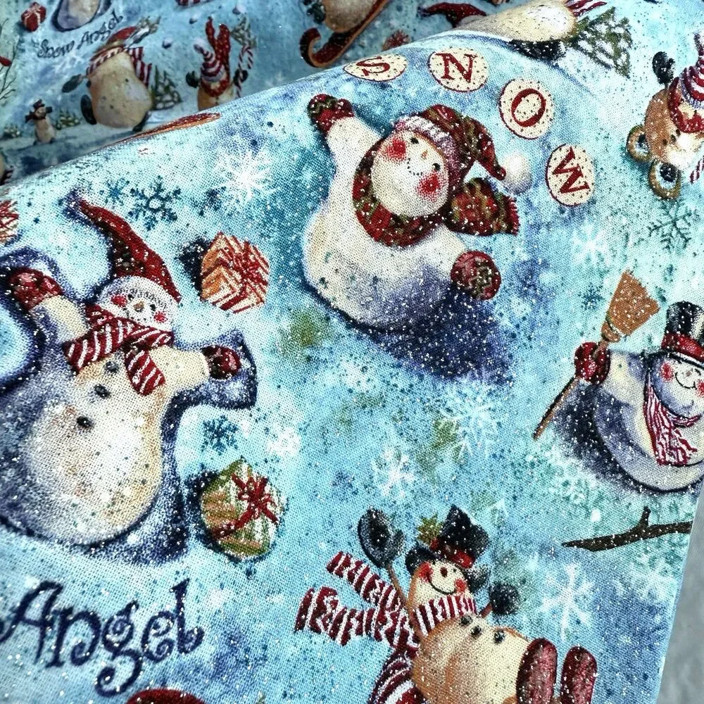 Looking Up Snowman Fabric Glitter CP40695 Springs Winter Xmas Christmas 1yd 33